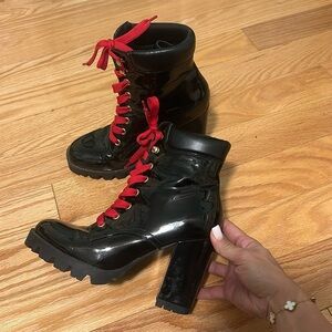 Forever 21 Black Patent Leather Boots with Red Laces
